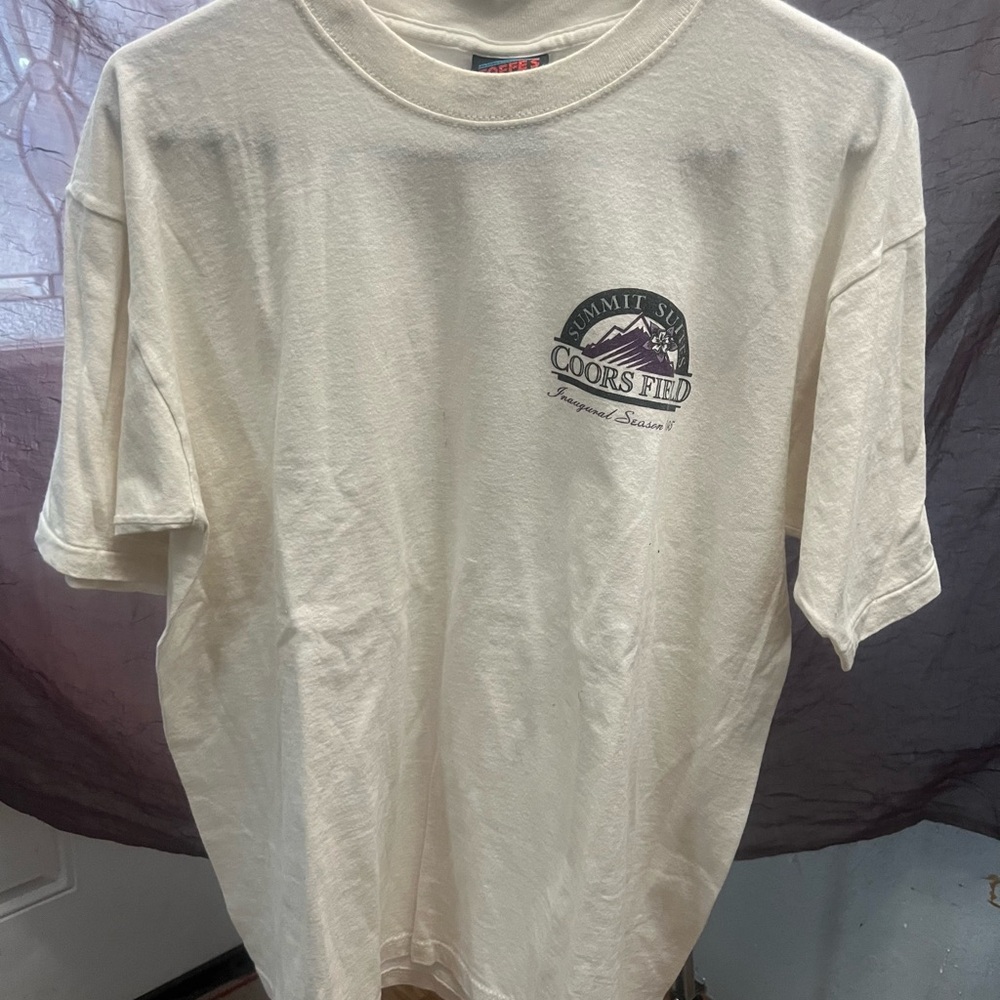 1995 coors field inaugural-year  white T-shirt